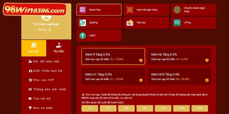Các phương thức nạp/rút tiền đa dạng, xử lý yêu cầu nhanh
