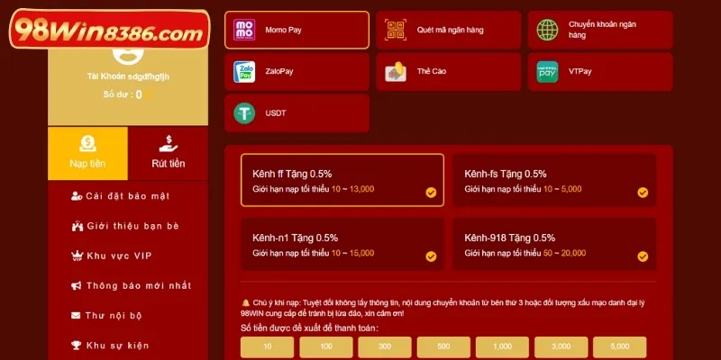 Chi tiết hướng dẫn từng bước tiến hành nạp tiền tại sân chơi
