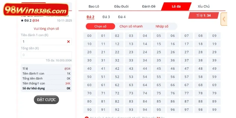 Hướng dẫn cách tham gia cược xổ số 98win trên nền tảng online