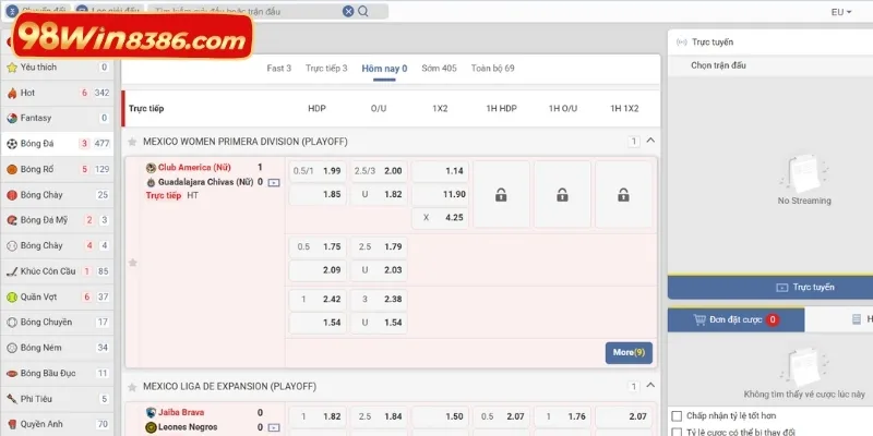 Tổng hợp các tính năng hấp dẫn của mục thể thao 98win